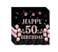 20P Black Rose 50th Birthday Paper Serviettes Napkins,Women Happy 50th Birthday Party Napkins Disposable,Birthday Serviettes Tissue Beverage Luncheon Decorative Paper Napkin for 50th Women,Her Party