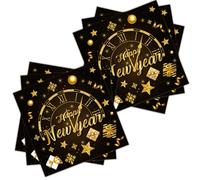 20P Christmas Napkins Black Party Paper Napkins 16.5cm,New Year Tableware Decor Black Gold Pattern Disposable Xmas Tissue Paper Luncheon Napkin Dinner Napkins for Christmas Party Table Supplies