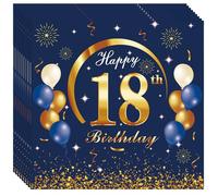 20P Navy Blue Gold 18th Birthday Paper Serviettes Napkins,Boys Happy 18th Birthday Party Napkins Disposable,Birthday Serviettes Tissue Beverage Luncheon Decorative Paper Napkin for 18th Boy,Him Party
