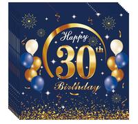 20P Navy Blue Gold 30th Birthday Paper Serviettes Napkins,Boys Happy 30th Birthday Party Napkins Disposable,Birthday Serviettes Tissue Beverage Luncheon Decorative Paper Napkin for 30th Boy,Him Party