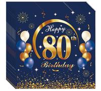 20P Navy Blue Gold 80th Birthday Paper Serviettes Napkins,Men Happy 80th Birthday Party Napkins Disposable,Birthday Serviettes Tissue Beverage Luncheon Decorative Paper Napkin for 80th Men,Him Party
