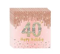 20P Rose Gold 40th Birthday Paper Serviettes Napkins,Women Happy 40th Birthday Party Napkins Disposable,Birthday Serviettes Tissue Beverage Luncheon Decorative Paper Napkin for 40th Women,Her Party