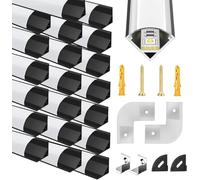 20Pack Black LED Aluminum Channels, V Shape LED Profile Diffuser Coving Trunking Track Supports with Milky White Cover, End Caps, Mounting Clips and Corner Connectors for 12mm LED Strip Lights