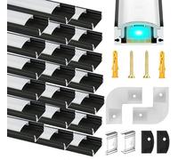 20Pack Black LED Aluminum Profile, U Shape LED Channels Diffuser Coving Trunking Track Supports with Milky White Cover, End Caps, Mounting Clips and Corner Connectors for 12mm LED Strip Lights