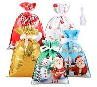 20Pack Christmas Bags, Faburo Plastic Christmas Goody Bags | Holiday Presents Santa Christmas Wrapping Bag, Gift Bags for Presents with Ribbon Ties