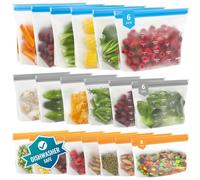 20Pack Dishwasher Safe Reusable Storage Bags Stand Up - BPA Free PEVE Reusable Sandwich Bags - Leakproof Gallon Freezer Bags, Silicone Food Storage Bags