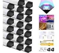 20Pack LED Aluminum Channels Black, 3.3ft/1Meter V Shape LED Strip Diffuser LED Profile with Milky White Cover, End Caps, Mounting Clips Aluminum Extrusion 45 Degrees Connectors for LED Strip Lights