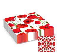 20Pack Red Poppy Flower Party Napkins, 33cm Flower Party Serviettes 2Ply, Cocktail Luncheon Tissue Paper for Girls Women Birthday Picnic Mother's Day Wedding Tea Party Table Decorations
