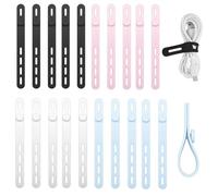20Pack Silicone Cable Ties, Reusable Cable Straps Organizers,Washable Cord Organizer Wrap, Elastic Adjustable Wire Ties Management for Earphone Phone Charger Cable Computer