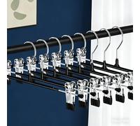 20Pack Trouser Hangers -Skirt Hangers with Adjustable Non Slip Clips Strong Chrome- Space Saving Pant Hangers,Heavy Duty Metal Hangers for Shorts Jeans Trousers Clothes Hangers (Black)