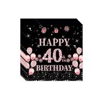 20Pc Black Rose Gold 40th Birthday Serviettes - Party Tableware Paper Napkins Disposable - Decorations for Women, Lady, Her