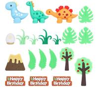 20pc Dinosaur Cake Toppers - 162g Safari Cake Decorations With Trees, Grass, Leaves, Eggs & Birthday Wishes For Dinosaur Party Decorations