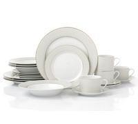 Waterside 20pc Premium Diamond Decor with Gold Band Porcelain Dinnerware Set; 4 Dinner Plates, 4 Side Plates, 4 Soup Bowls and 4 Cups & Saucers