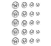 20pc Snap Fastenings Set - Assorted Sizes 12mm, 10mm, 9mm & 7mm, Metal Sew-On Press Studs for Clothing, Crafts, DIY Repairs & Accessories