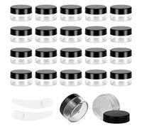 20pcs 10 Gram/10ml Jars, Sample Pots, Mini Jars With Lids, Clear Round Plastic Jar With 2 Mini Spatulas For Various Cosmetic Products, Samples， Eye Shadow Lip Balm, and Nail Powder (Black)