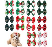 20pcs/10 Pairs Christmas Dog Hair Bows with Rubber Bands, Holiday Small Size Puppy Bows Colorful Dog Bow Ears Hair Tie Bowknot Dog Hair Accessories for Festival Daily Pet Grooming Use