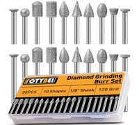 20PCS 120 Grit Diamond Grinding Burr Bits Set Compatible with Dremel Rotary Tools, Diamond Burrs with 1/8" Shank for Stone Glass Ceramic Grinding Carving and Polishing