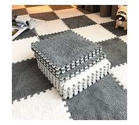 20Pcs 12X12inch Interlocking Foam Mats Plush Mat, Fluffy Carpet Tiles Plush Area Rug, Bedroom Floor Tiles, Soft Playmat Puzzle Floor Mat,WT+Grey,THK 10mm