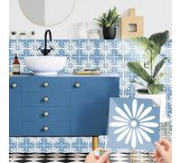 20Pcs 15x15cm Stick on Tiles, Peel and Stick Wall Tiles, Modern Floral Transparent Crystal Film Tile Stickers for Kitchen Bathroom, Floral Sky Blue