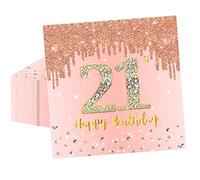 20Pcs 21st Birthday Napkins Rose Gold,Happy 21st Serviettes Rose Gold Napkins for Women,Paper Tableware Set 21stBirthday Decorations for Her Birthday Gifts,21stBirthday Party Decoration