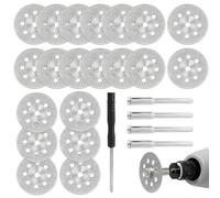 20Pcs 22mm Diamond Cutting Wheel for Dremel Rotary Tool with 4 Pieces 3mm Mandrel and Cross Crystal Screwdriver Suit for Precious Stones Jade Marble Gemstones Glass Ceramics Cut Off Discs