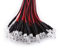20pcs 3V 5V 12V 24V DC 3mm/5mm Red/Green/Blue/RGB Round Pre-Wired Water Clear LED Prewired Wired Diodes Car Model Lights,red,6V 3mm Clear Lens