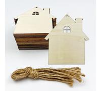20pcs 4 inch Unfinished House Wood Cut Out House Wood DIY Crafts Cutouts Blank Wooden House Shaped Hanging Ornaments