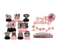 20PCS 40th Birthday Table Decorations, Black Pink 40th Table Decorations, Honeycomb Paper Flower Happy 40th Birthday Table Decorations for Man Women