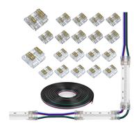 20pcs 5pin COB LED Strip Light Connector kit 5-pin 12mm/0.47in Gapless Solderless Connector,3m 24AWG Extension Wires for RGBW COB LED Strip Lights (5p-12mm-20pcs+3m)