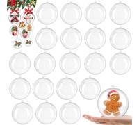 20Pcs 8cm Clear Christmas Baubles, Plastic Fillable Bauble for Craft 8cm, Christmas Tree Decorations New Years Wedding Party Empty Plastic to Fill DIY Clear Baubles Xmas Decor