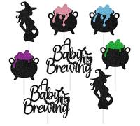 20Pcs A Baby is Brewing Cupcake Toppers, Welcome Baby Boys Girls, Fall Halloween Theme Baby Shower Birthday Gender Reveal Party Decorations Supplies for Kids
