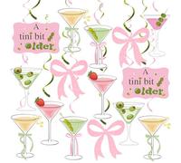 20pcs A Tiny Bit Older Birthday Party Hanigng Swirl Decor, Martini Bow Party Decor, Tini Bar Party Ceiling Streamers for Girls Martini Birthday Party, Martini Bachelorette Bridal Shower Party Supplies