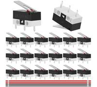 20PCS AC 2A 125V 3Pin SPDT Limit Micro Switch Long Hinge Lever Momentary Push Button Micro Limit Switch 13.5mm 1NO 1NC Rocker Switches with 26AWG Wire for Microwave Oven Door Arcade