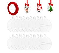 20pcs Acrylic Blank Clear Baubles for Crafting, Christmas Tree Decorations Hanging Ornaments Flat Clear Baubles Plain Plastic Bauble to Decorate & Craft Xmas Party Supplies (7.5cm Diam, 22m Ribbon)
