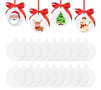 20Pcs Acrylic Blank Clear Baubles with 22m Red Ribbon for Crafting, Christmas Tree Decorations Hanging Ornament, Paint Your Own Baubles Decorate Blanks, Plain Plastic Bauble for Xmas Decor