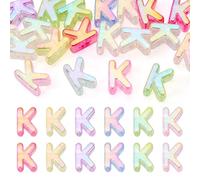 20Pcs Acrylic Letter Beads for Jewelry Making, Large Letter Beads, Iridescent Acrylic Letter Slide Bead Rainbow Large Hole European Bead for Crafts Keychains Bag Charm Shoelace