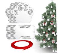 20Pcs Acrylic Ornament Blanks, Bones & Dog Paws Hanging Acrylic Christmas Ornaments with Red Ribbon DIY Blank Christmas Tree Decoration