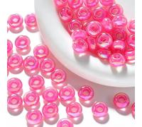 20pcs Acrylic Pony Beads Bulk 14MM Iridescent Red Large Hole Beads for Crafting,Beading,Keychain Making,Rose Red