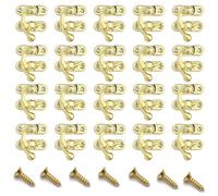20Pcs Antique Left Latch Hook Hasp 27 x 32mm Small Box Latch Hasps Swing Arm Latch for Suitcase Jewelry Box Toolbox (Gold)