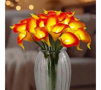 20pcs Artificial Calla Lily Bouquet Lamp Faux Floarl Night Light Real Touch Flower Night Lamp LED Calla Lily Artificial Flower Light for Christmas Gifts Home Kitchen Decor(Orange)