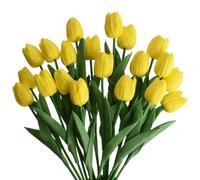 20Pcs Artificial Flowers, Realistic Tulips Fake Flowers, 13 Inch PU Babys Breath Artificial, UV Resistant Floral Decor for Home Floral Arrangements Home Wedding Decor, Yellow