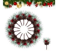 20Pcs Artificial Pine Picks with Red Berries & Pinecones,Realistic Holly Berry Stems,Christmas Foliage Sprigs,3.15" Mini Christmas Greenery Picks for Wreaths,Xmas Arrangements,Centerpieces (Color-2)