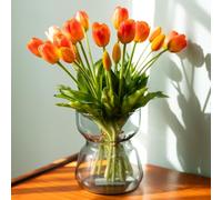 20Pcs Artificial Tulips Flowers Real Touch Latex - Faux Tulips Bouquet for Home Decor, Wedding Centerpieces, Spring Floral Arrangements, Fake Flowers for Vase Decoration (Orange)