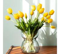 20Pcs Artificial Tulips Flowers Real Touch Latex - Faux Tulips Bouquet for Home Decor, Wedding Centerpieces, Spring Floral Arrangements, Fake Flowers for Vase Decoration (Yellow)