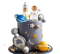 20PCS Astronaut Rocket Stars Cake Decorations Outer Space Cake Toppers for Two The Moon First Trip Around the Sun Birthday Baby Shower