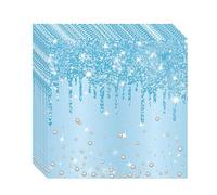 20pcs Baby Blue Napkins - Shiny Glitter Diamond Serviettes, Birthday & Wedding Party Decorations