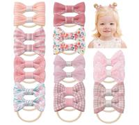 20PCS Baby Girls Hair Bows Ties Small Ponytail Bow Holder Boutique Tiny Rubber Band Elastic Accessories for Kids, Toddlers, and Infants, Pink White