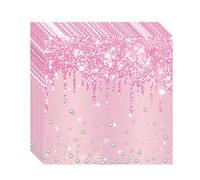 20Pcs Baby Pink Napkins Serviettes Shiny Glitter Diamond Napkin,Birthday Party Paper Napkins,Sequin Printed Tissue Dinner Napkin for Girls Women Birthday,Wedding Christmas Pink Party Decorations