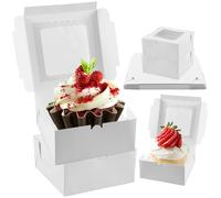 20Pcs Bakery Boxes 16x16x7.5 cm, Paper Cookie Boxes Mini Single Cake Boxes with Clear Window, Cupcake Carrier Party Favor Packaging Boxes for Cupcakes, Cookies, Desserts, Pies, Donuts(White)