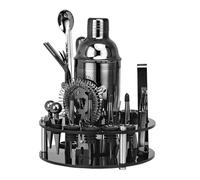 20Pcs Bartender Kit Cocktail 750ml Shaker Set with Black Acrylic Rotating Stand Bar Tool Experience Drink Mixing(20P 750ml Black)
